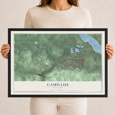 Camillus, New York map print, 12" x 18" W/ Black Ayous Wood Frame mockup