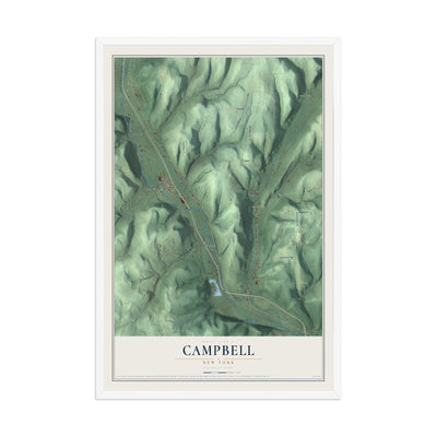 Campbell, New York map print, 12" x 18" W/ White Ayous Wood Frame mockup