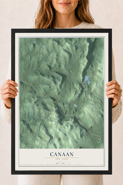 Canaan, New York map print, 18" x 24" W/ Black Ayous Wood Frame mockup