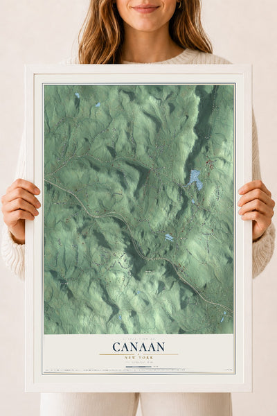 Canaan, New York map print, 18" x 24" W/ White Ayous Wood Frame mockup