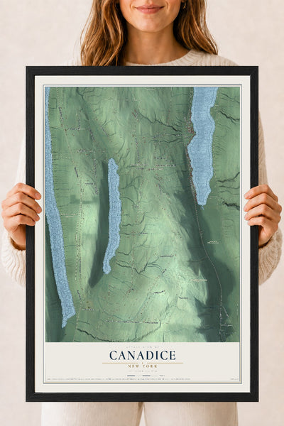 Canadice, New York map print, 18" x 24" W/ Black Ayous Wood Frame mockup