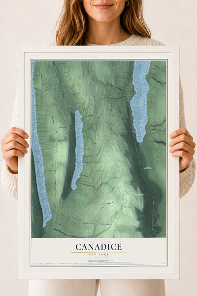 Canadice, New York map print, 18" x 24" W/ White Ayous Wood Frame mockup