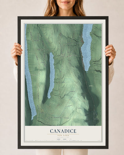 Canadice, New York map print, 24" x 36" W/ Black Ayous Wood Frame mockup