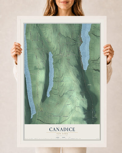 Canadice, New York map print, 24" x 36" W/ White Ayous Wood Frame mockup