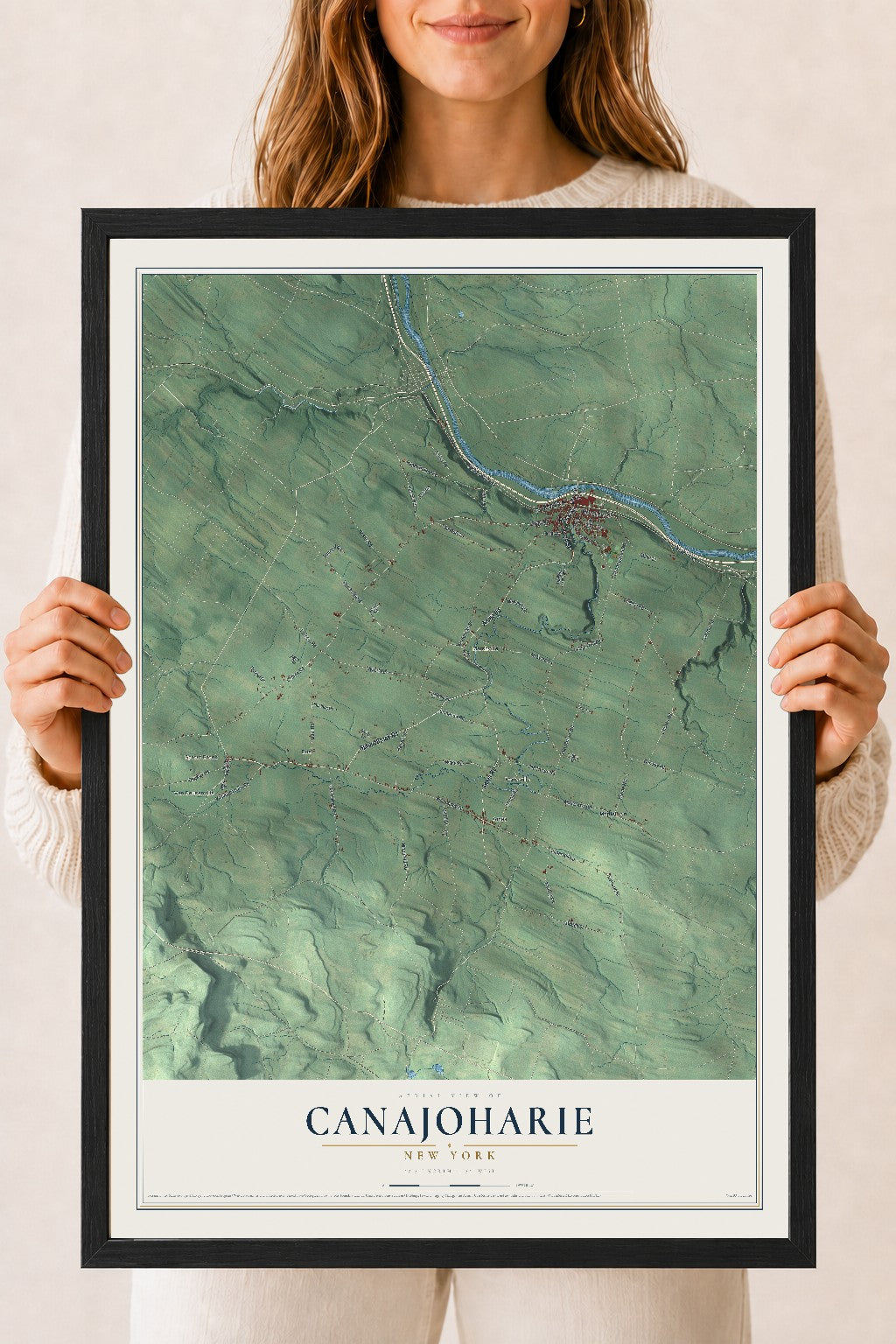 Canajoharie, New York map print, 18" x 24" W/ Black Ayous Wood Frame mockup