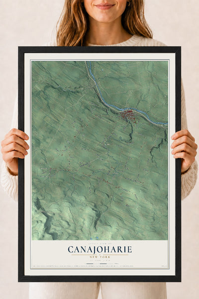 Canajoharie, New York map print, 18" x 24" W/ Black Ayous Wood Frame mockup