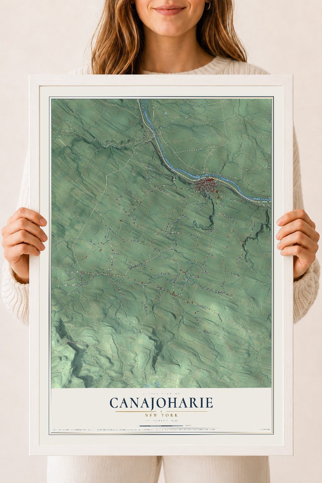 Canajoharie, New York map print, 18" x 24" W/ White Ayous Wood Frame mockup