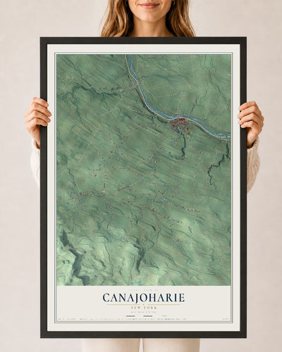 Canajoharie, New York map print, 24" x 36" W/ Black Ayous Wood Frame mockup