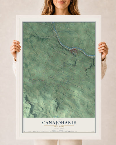 Canajoharie, New York map print, 24" x 36" W/ White Ayous Wood Frame mockup