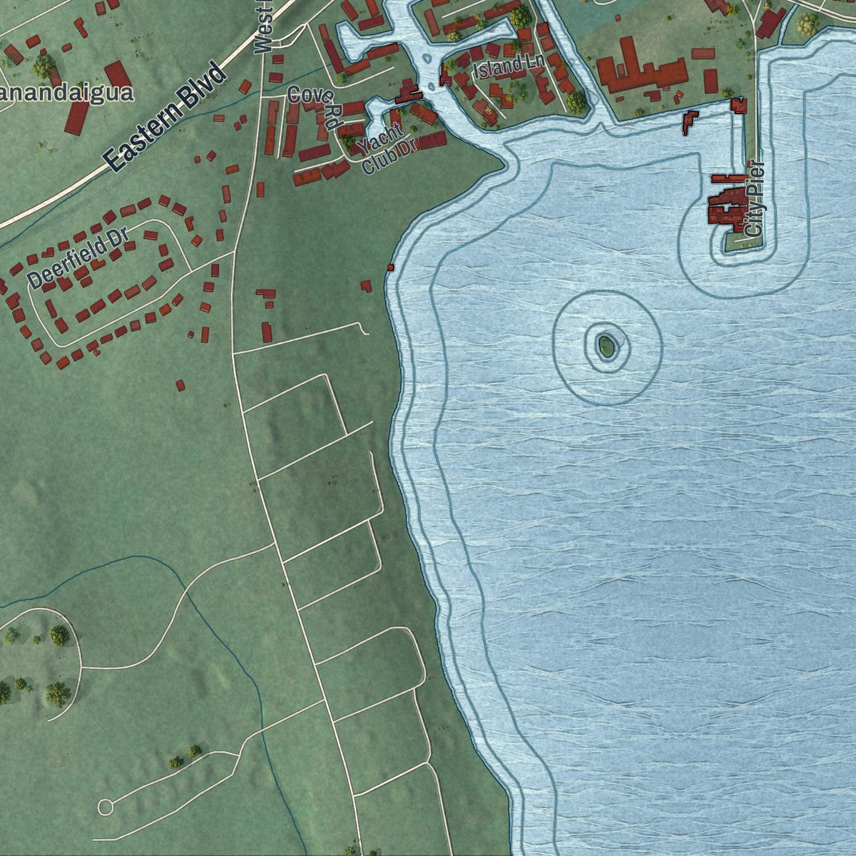 Close-up 2 of the Canandaigua City (Ontario County), New York map artwork