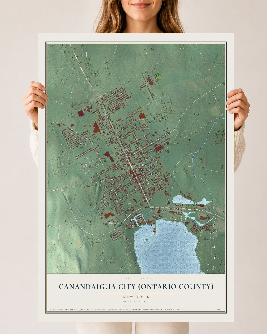 Canandaigua City (Ontario County), New York map print, 24" x 36" Archival Matte Print mockup