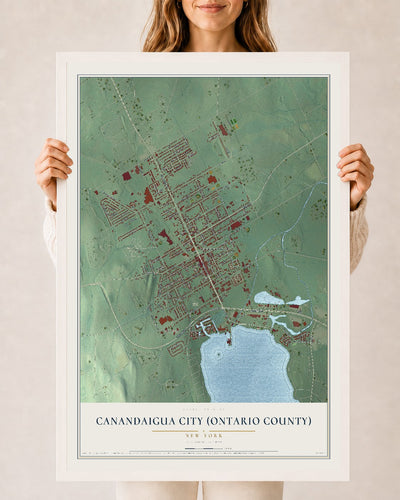 Canandaigua City (Ontario County), New York map print, 24" x 36" W/ White Ayous Wood Frame mockup