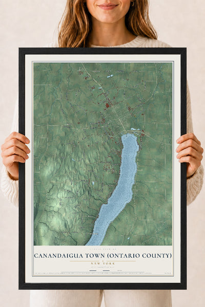 Canandaigua Town (Ontario County), New York map print, 18" x 24" W/ Black Ayous Wood Frame mockup