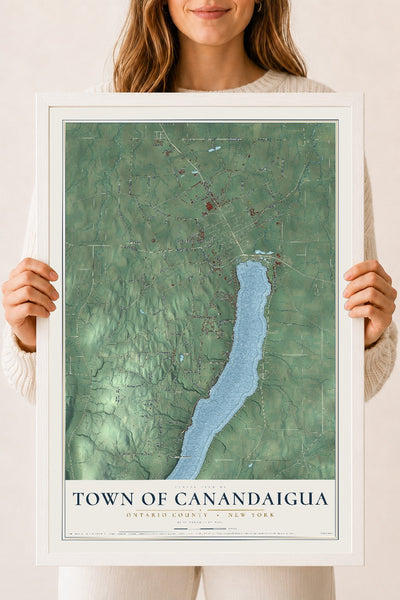 Map of the Town of Canandaigua, Ontario County, New York, 18 x 24 inch print in a white wood frame