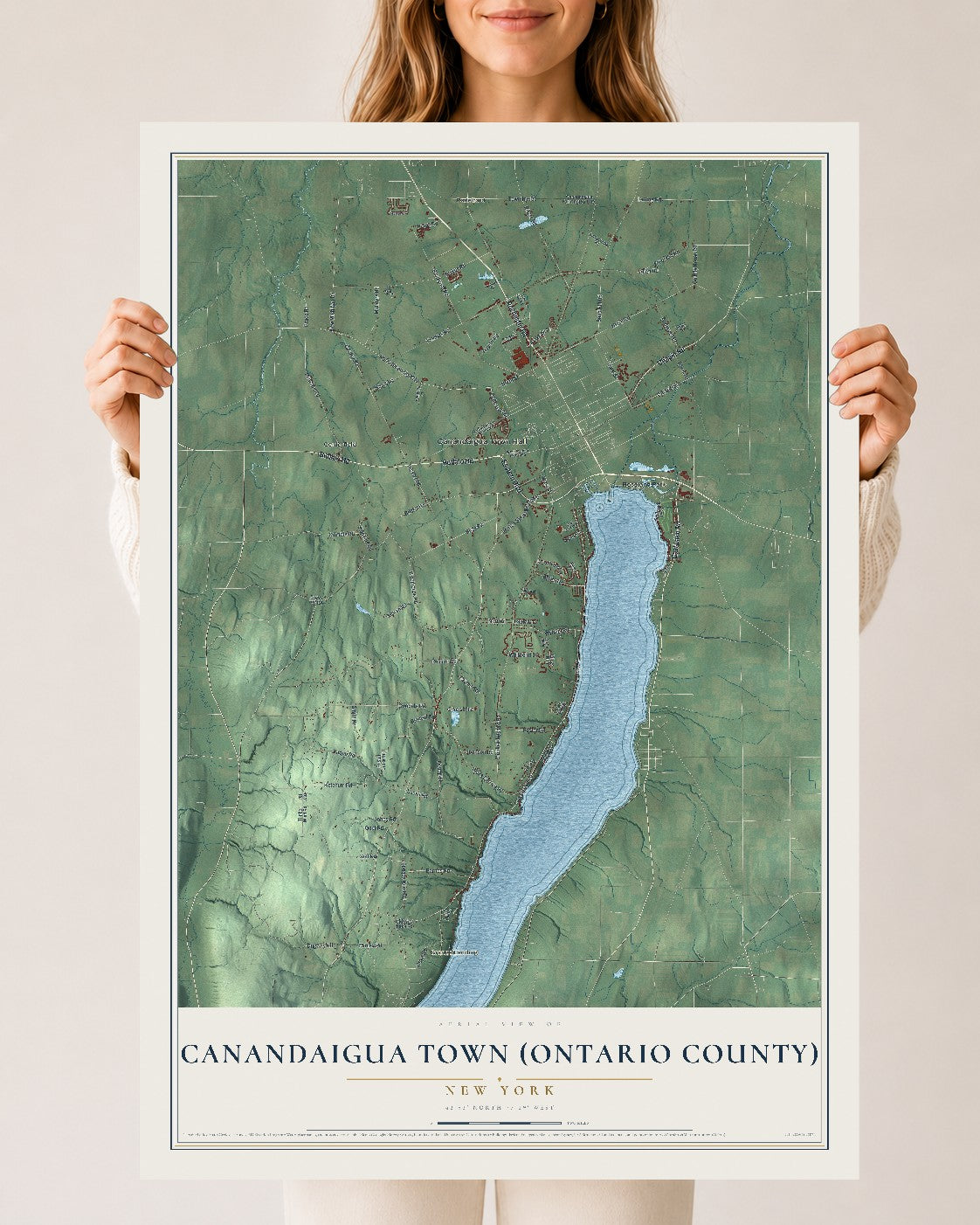 Canandaigua Town (Ontario County), New York map print, 24" x 36" Archival Matte Print mockup