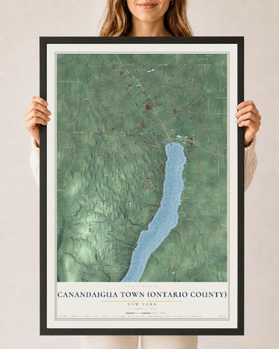 Canandaigua Town (Ontario County), New York map print, 24" x 36" W/ Black Ayous Wood Frame mockup