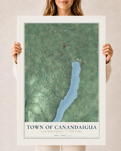 Map of the Town of Canandaigua, Ontario County, New York, 24 x 36 inch print in a white wood frame