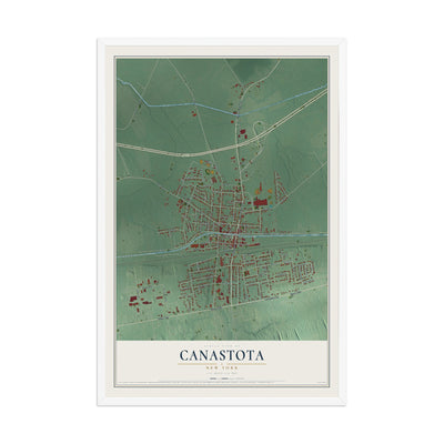 Canastota, New York map print, 12" x 18" W/ White Ayous Wood Frame mockup