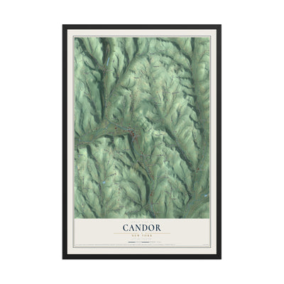 Candor, New York map print, 12" x 18" W/ Black Ayous Wood Frame mockup