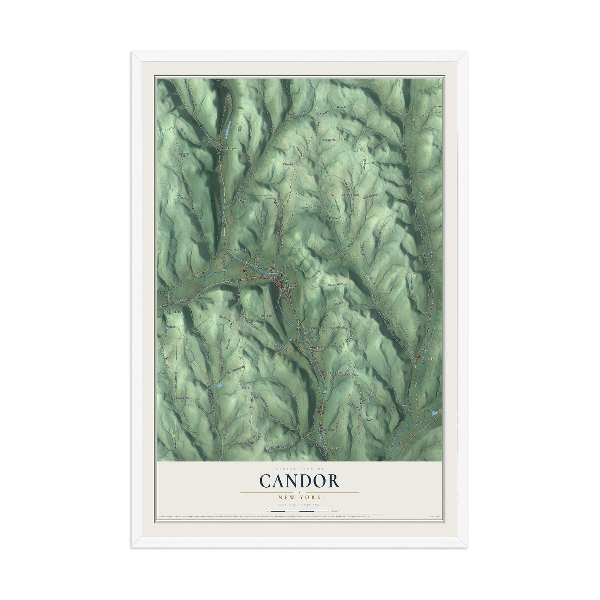 Candor, New York map print, 12" x 18" W/ White Ayous Wood Frame mockup