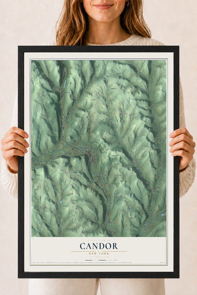 Candor, New York map print, 18" x 24" W/ Black Ayous Wood Frame mockup