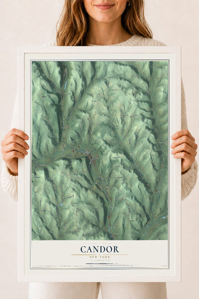 Candor, New York map print, 18" x 24" W/ White Ayous Wood Frame mockup