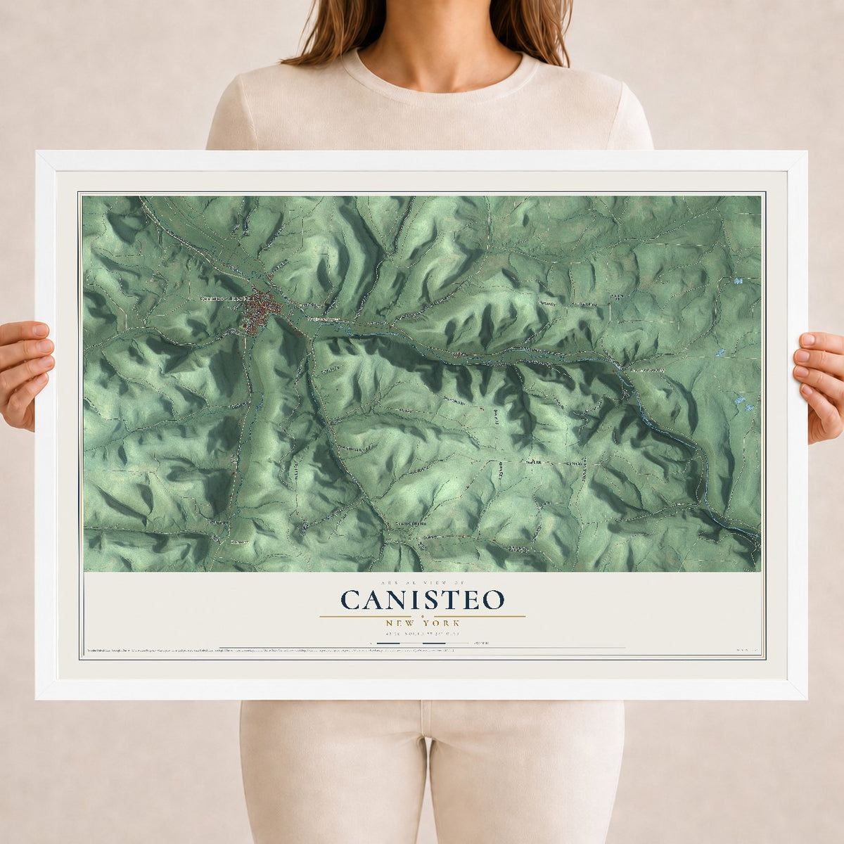 Canisteo, New York map print, 18" x 24" W/ White Ayous Wood Frame mockup