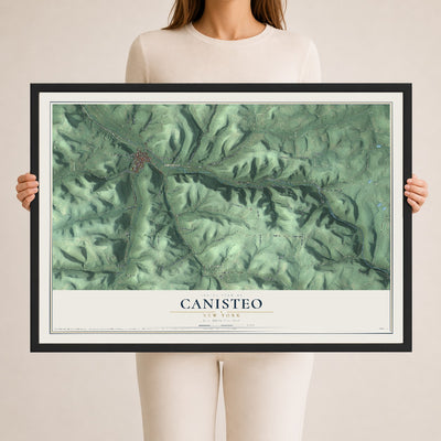 Canisteo, New York map print, 24" x 36" W/ Black Ayous Wood Frame mockup