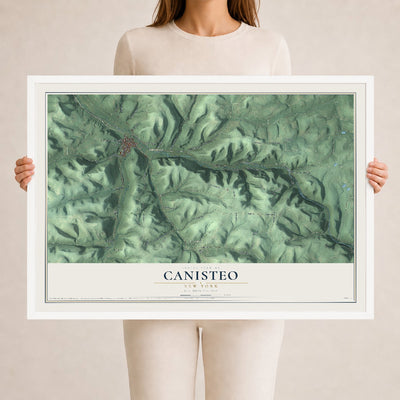Canisteo, New York map print, 24" x 36" W/ White Ayous Wood Frame mockup