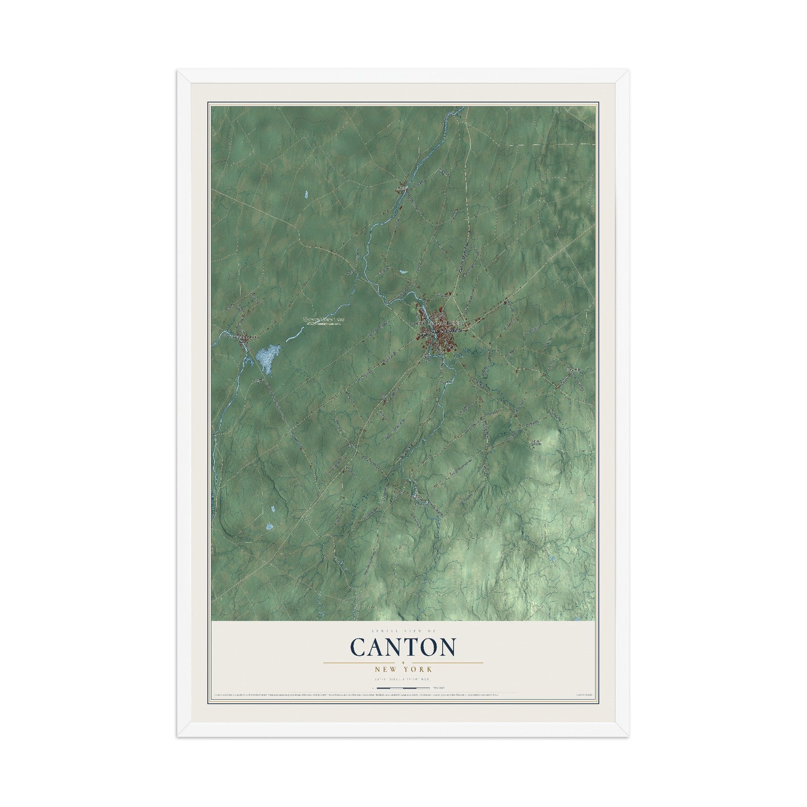Canton, New York map print, 12" x 18" W/ White Ayous Wood Frame mockup