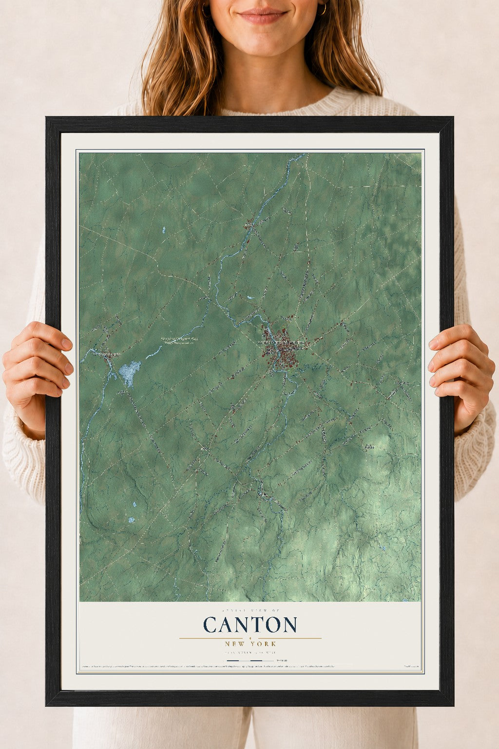 Canton, New York map print, 18" x 24" W/ Black Ayous Wood Frame mockup