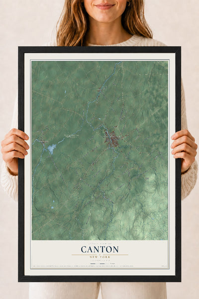 Canton, New York map print, 18" x 24" W/ Black Ayous Wood Frame mockup