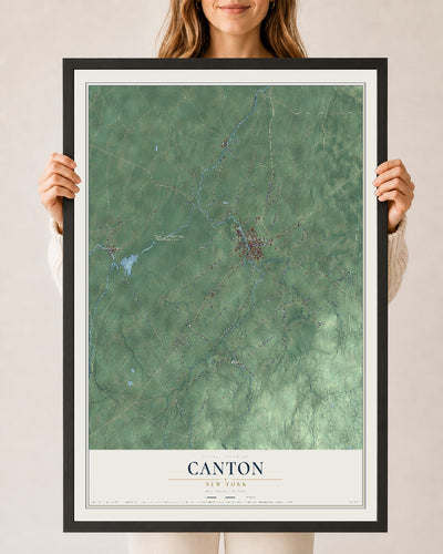 Canton, New York map print, 24" x 36" W/ Black Ayous Wood Frame mockup