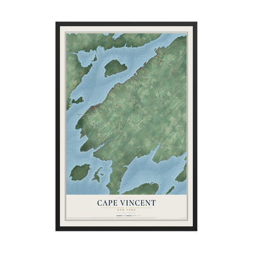 Map of Cape Vincent, New York, 12 x 18 inch print in a black wood frame