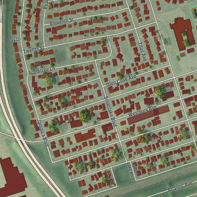 Close-up 1 of the Carle Place, New York map artwork