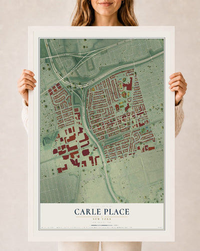 Carle Place, New York map print, 24" x 36" W/ White Ayous Wood Frame mockup