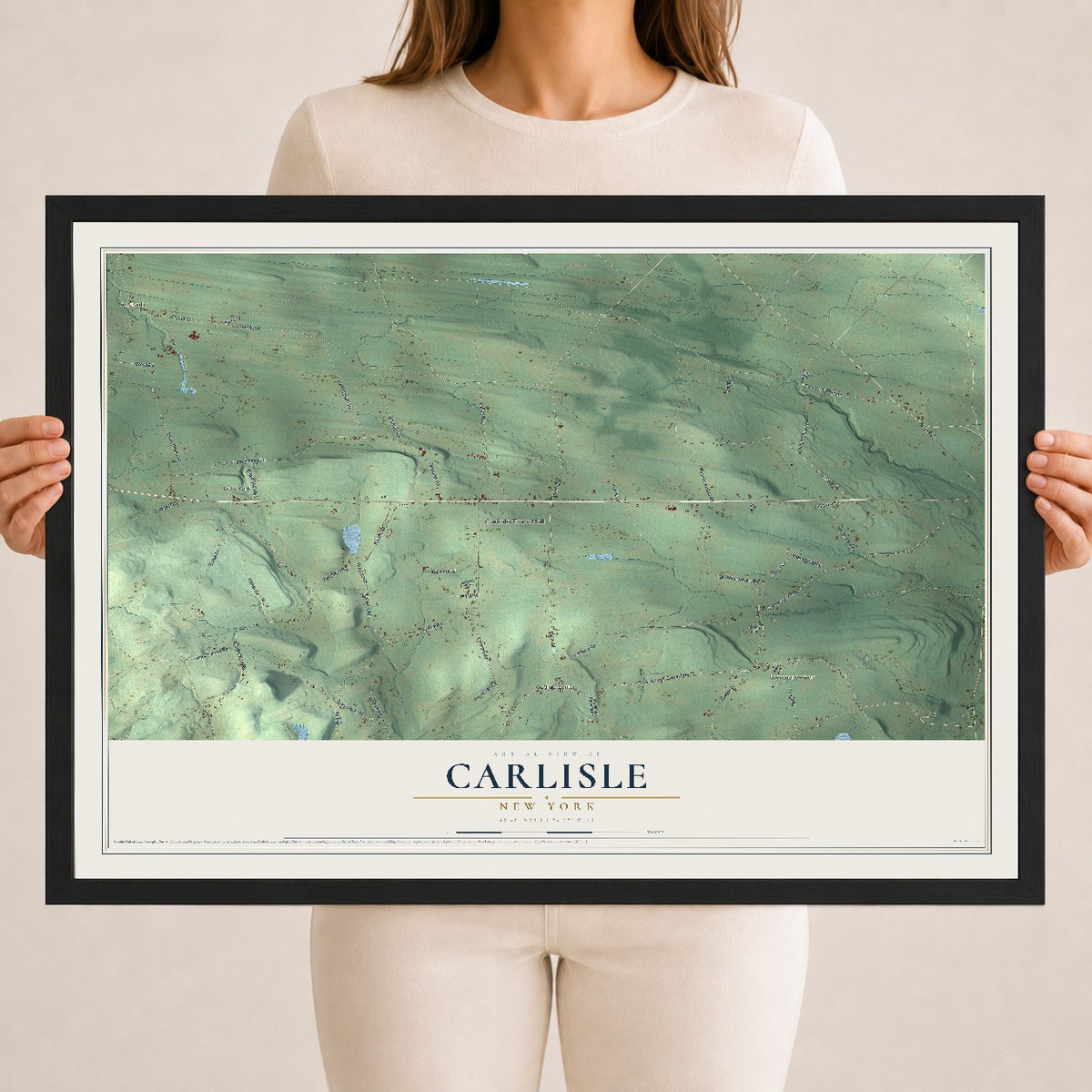 Carlisle, New York map print, 18" x 24" W/ Black Ayous Wood Frame mockup