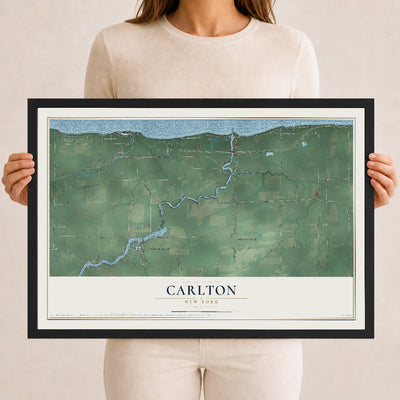 Carlton, New York map print, 12" x 18" W/ Black Ayous Wood Frame mockup