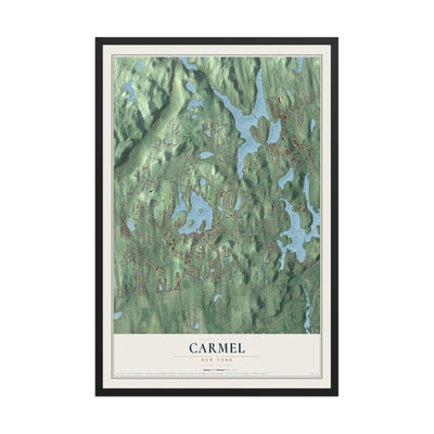 Carmel, New York map print, 12" x 18" W/ Black Ayous Wood Frame mockup
