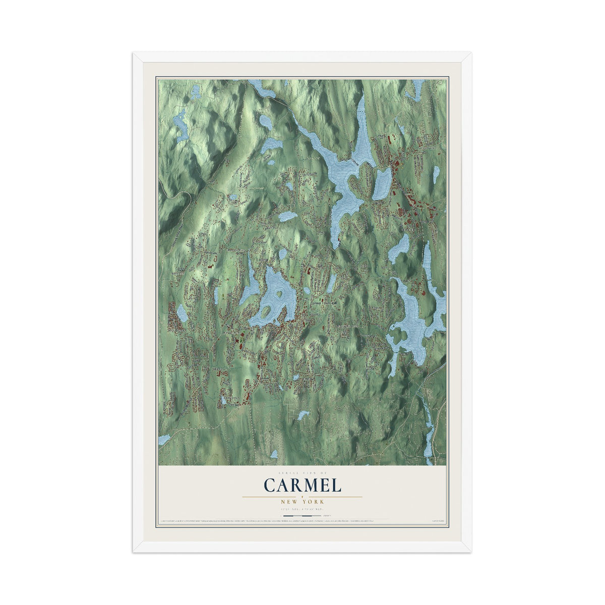 Carmel, New York map print, 12" x 18" W/ White Ayous Wood Frame mockup