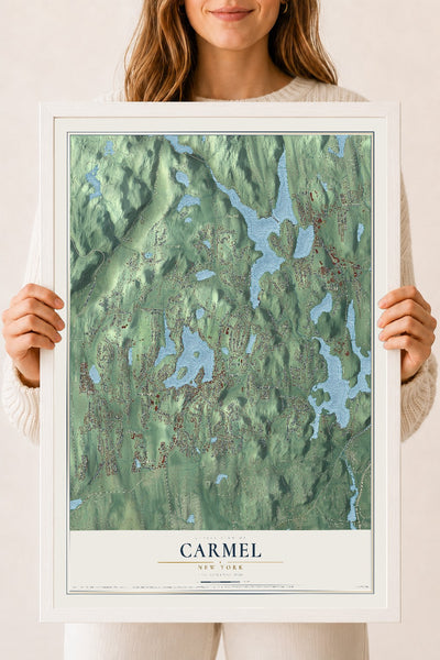 Carmel, New York map print, 18" x 24" W/ White Ayous Wood Frame mockup