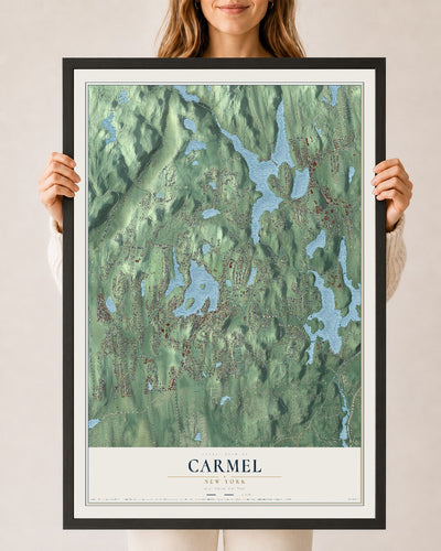 Carmel, New York map print, 24" x 36" W/ Black Ayous Wood Frame mockup