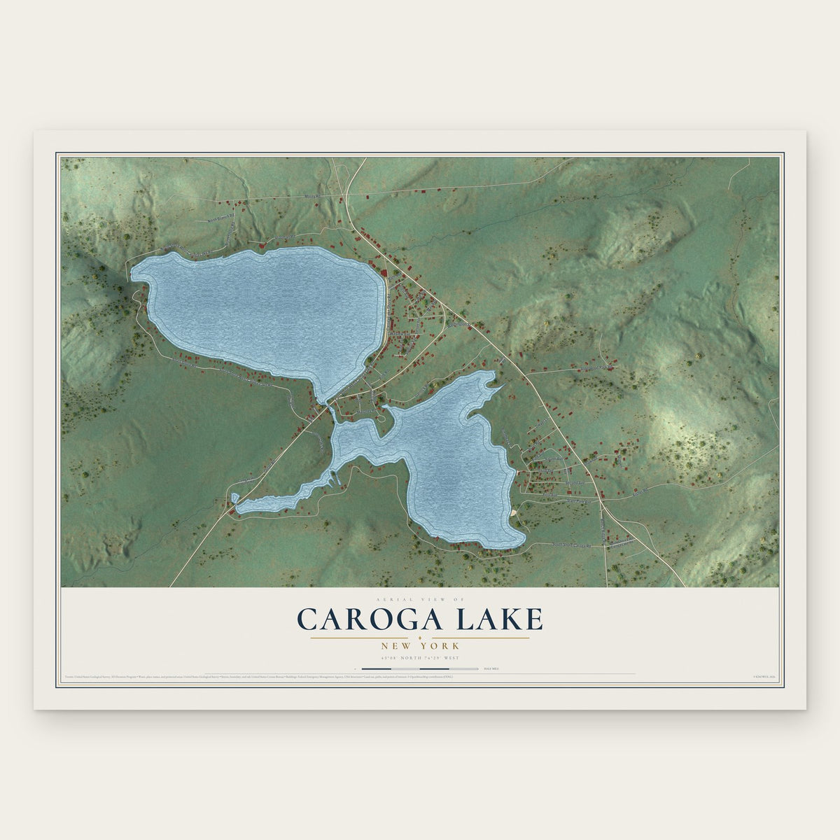 Caroga Lake, New York map print, the full design