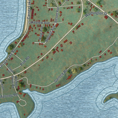 Close-up of the map of Caroga Lake, New York print showing street and building detail
