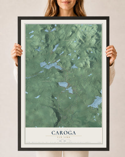 Caroga, New York map print, 24" x 36" W/ Black Ayous Wood Frame mockup
