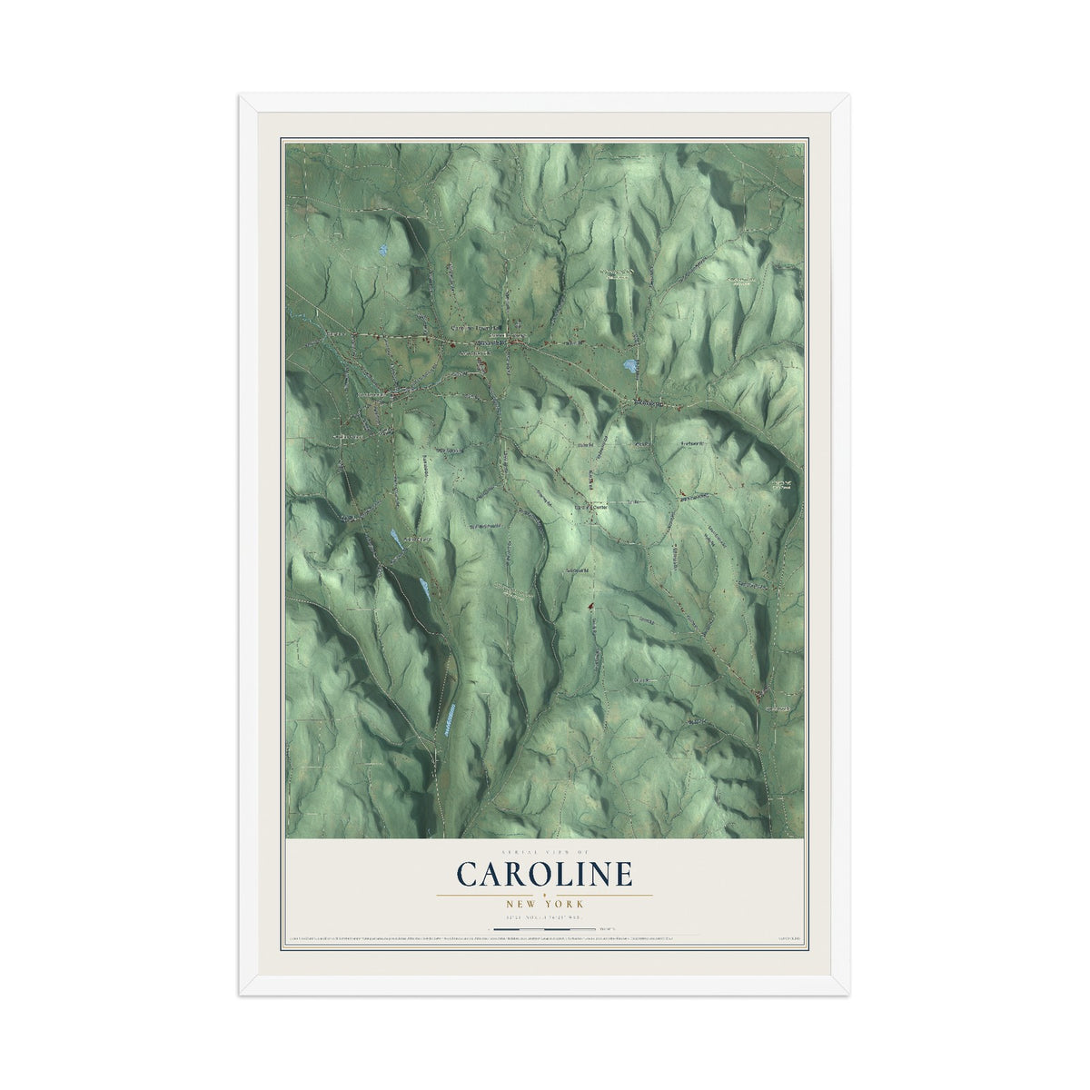 Caroline, New York map print, 12" x 18" W/ White Ayous Wood Frame mockup