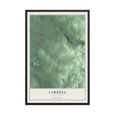 Carroll, New York map print, 12" x 18" W/ Black Ayous Wood Frame mockup