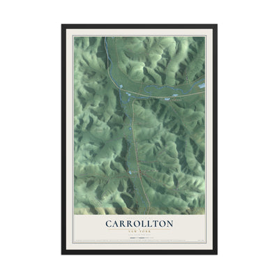 Carrollton, New York map print, 12" x 18" W/ Black Ayous Wood Frame mockup