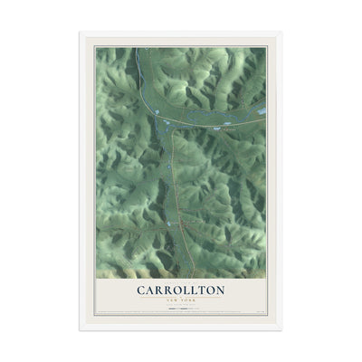 Carrollton, New York map print, 12" x 18" W/ White Ayous Wood Frame mockup