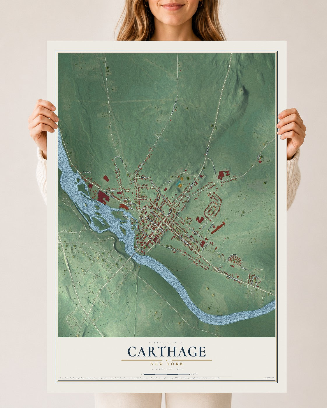 Carthage, New York map print, 24" x 36" Archival Matte Print mockup